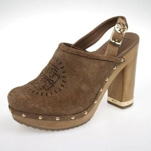 Tory Burch Womens Suede Leather Eyelet Platform Clogs Size 7M Brown